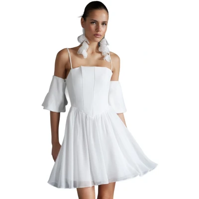 Afbeelding van Trendyol Bruids Wit A Cut Korset Gedetailleerde Geweven Korte Bruiloft/Bruiloft Elegante Avondjurk Tprss24El00116