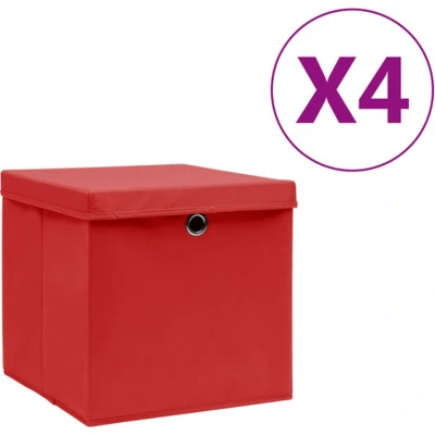 Afbeelding van Opbergboxen met deksel 4 st 28x28x28 cm rood