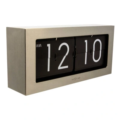Afbeelding van Nextime Big Flip klok metaal Nikkel