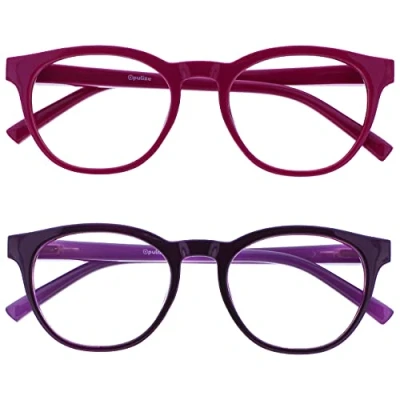 Afbeelding van Opulize Blu 2 Stuks Blauw Licht Blokkeert Leesbril Roze Purper Computer Gamen Ontspiegeld Mannen Vrouwen BB5 45 +2,00