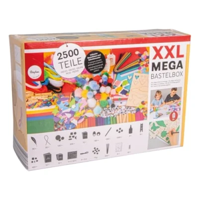 Afbeelding van Rayher XXL Mega knutseldoos, 2.500 delen, knutselset kinderen, creatieve set, chenilledraad, pompons, veren, wiebelogen, pailletten en nog veel meer, knutselen kinderverjaardag, 69251000