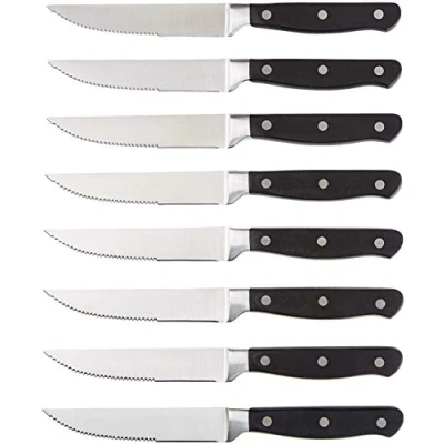 Afbeelding van Amazon Basics 8 stuks messenset, zwart/roestvrij staal