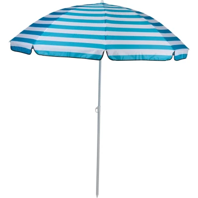 Afbeelding van Camp Active Parasol Stokparasol met Prikker ? 170 cm Balkonparasol 2 m Hoog Zonbescherming Blauw/ Wit Gestreept