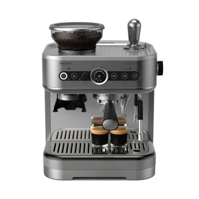 Afbeelding van Philips Barista Brew Espressoapparaat Intuïtieve Begeleiding. Gekalibreerd Tampen. Elegant Ontwerp. Bonenreservoir van 250 g. Halfautomatische Espressomachine. Metaal Zilver (PSA3218/01)