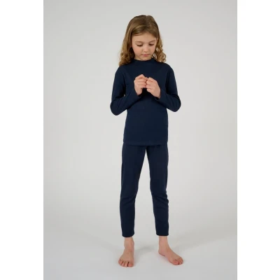 Afbeelding van Damart T shirt met opstaande hals en fleece ribboorden Thermolactyl Enfant Blauw 10ANS