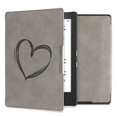 Afbeelding van kwmobile e reader hoesje compatibel met Kobo Aura H2O Edition 1 Kunstleren ereader cover stand Brushed Hart in grijs