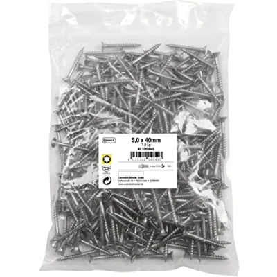 Afbeelding van Connex Universele schroeven 5,0 x 40 mm 1 kg grote verpakking verzonken kop TX Torx aandrijving gedeeltelijke schroefdraad roestvrij staal/schroevenset/schroeven in zak / KL3265040
