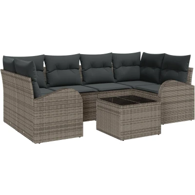 Afbeelding van vidaXL 7 delige Tuin Sofaset met Kussens Grijs Poly Rattan