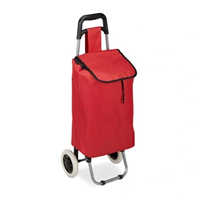 Afbeelding van Relaxdays boodschappentrolley 28 L boodschappenkar groot inklapbaar op wielen rood