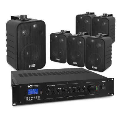 Afbeelding van Power Dynamics 100V speakerset met 6 speakers en versterker