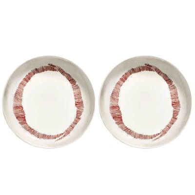 Afbeelding van Serax Ottolenghi Feast diep bord Ø22 cm 2 pack White stripes red