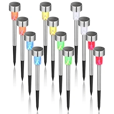 Afbeelding van GIGALUMI 12Pack 6 Color Solar Garden Lights/Pad Lichten, RVS Led Pathway Landschap Verlichting voor Patio, Tuin, Tuin