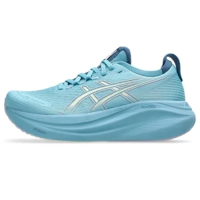 Afbeelding van Asics GEL Nimbus 27 Hardloopschoenen voor op de weg, Dames, Maat: 35.5, Stillwater/cream Textiel/ synthetisch