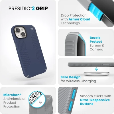 Afbeelding van Speck Presidio2 Grip Apple iPhone 15 Coastal Blue with Microban