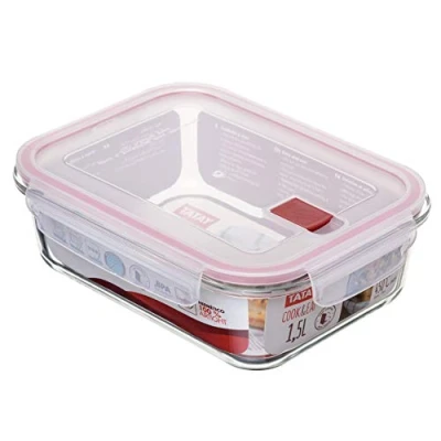 Afbeelding van Tatay Opzetstuk voor levensmiddelen, glas, luchtdicht, inhoud 1,5 l, clipdeksel, BPA vrij, magnetronbestendig, oven, vriezer en vaatwasser, rood, afmetingen: 17,7 x 23 7,6 cm