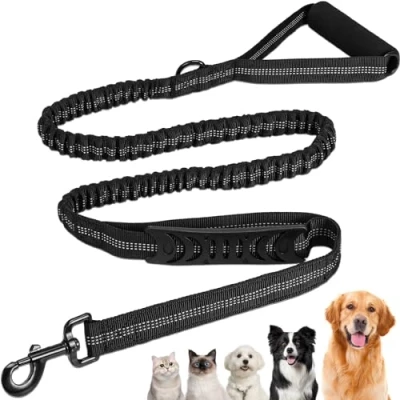 Afbeelding van Euqvunn Elastische hondenriem van 1.1 m tot 2.1 Anti treklijn voor grote en middelgrote honden Dubbele zachte gevoerde handgreep Reflecterend nachttraining &amp; wandelingen Zwart