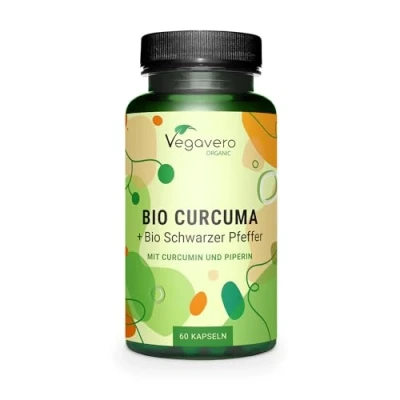 Afbeelding van Vegavero Biologische kurkumacapsules Uniek: BIOLOGISCH Curcuma EXTRACT geen poeder 14.620 mg kurkuma equivalent per capsule 158 Curcumine Met piperine 60 capsules Vegan