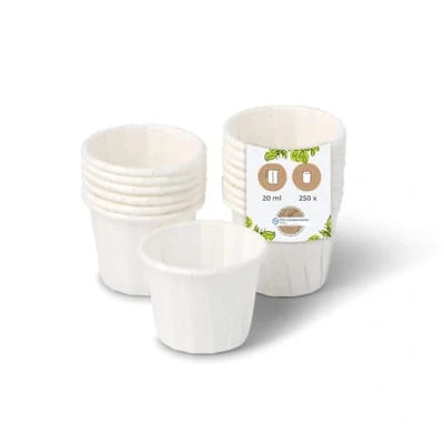 Afbeelding van BIOZOYG Papierbeker 20 ml wit I duurzame dipschaal voor sauzen en dips witte beker van gewaxt papier biologisch afbreekbaar plasticvrij gerecyclede materialen 250 stuks