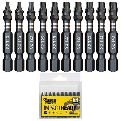 Afbeelding van 10 x SabreCut SCTKA10 50mm T10 T15 T20 T27 T30 T40 Slagschroevendraaier Bits Set Single Ended Torx 15 20 27 30 40 Heavy Duty inclusief opbergdoos