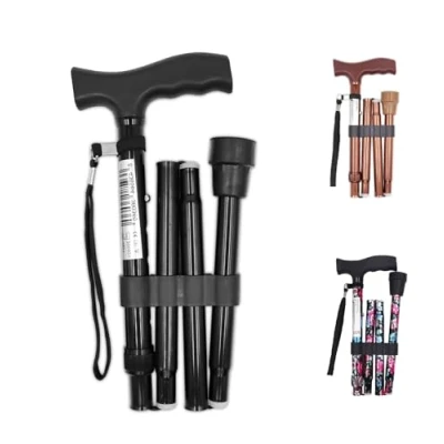 Afbeelding van PEPE Opvouwbare Wandelstok voor Heren un Dames, Verstelbare Ouderen Wandelstokken Opvouwbaar Senioren, Folding Walking Stick for Seniors, Aluminium Zwart