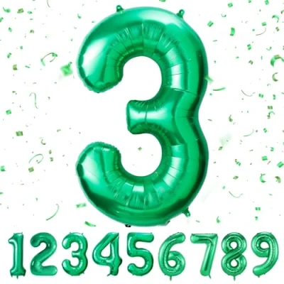 Afbeelding van Balloon verjaardagsgetallen groene ballon 3 jaar folieballon voor meisjes jongens in 40 inch verjaardagsdecoratie kinderverjaardag cijfer decoratie verjaardag vliegt met