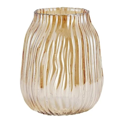 Afbeelding van Grote amberkleurige glazen vaas voor bloemen geribbelde hoge gouden vloervaas 21 cm decoratieve vazen thuis tafel centerpieces decor en boerderij (bruin cm)
