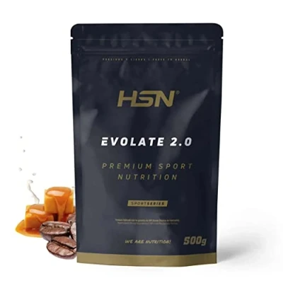Afbeelding van HSN Evolate 2.0 weiproteïne isolaat, koffie karamelsmaak, 500 g = 17 blikjes per verpakking, wei proteïne isolaten CFM + spijsverteringsenzymen, niet GMO, vegetarisch, gluten en sojavrij