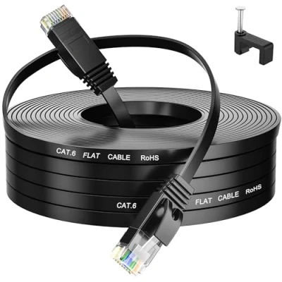 Afbeelding van Internet Kabel 40m, Cat 6 Platte Dunne Netwerkkabel 40 Meter Hoge Snelheid 1Gbit/s Gigabit Ethernetkabel Zwart Rj45 Lan Patchkabel voor Router Modem