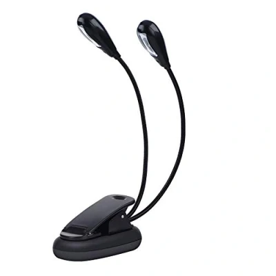 Afbeelding van Clip on muziekstandaard boek leeslamp, mini dubbele verstelbare armen LED lamp voor muziekstandaard, nachtlezing(8 kralen)