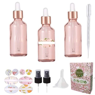 Afbeelding van Ferry Pier 3 stuks 30 ml pipetfles druppelfles van bruin glas set donkere kleine glazen potten als apothekersflessen inclusief hulpaccessoires (roze)