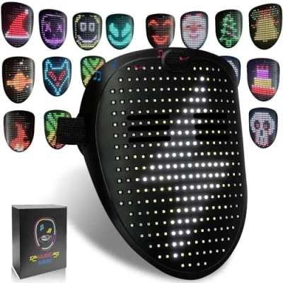 Afbeelding van MOYACA Led masker met geluidseffecten en gebarendetectie, transformerend oplichtend muziekmasker voor Halloween, rave kostuum, Kerstmis, cosplay, verjaardag, maskerade, DJ feestjes