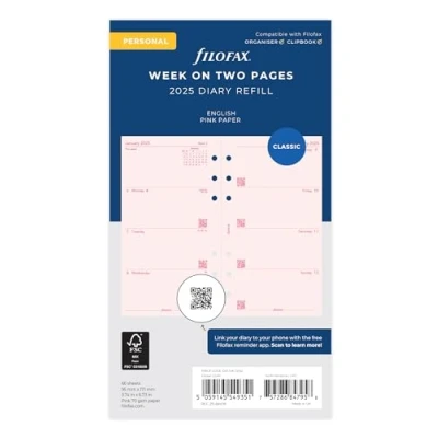 Afbeelding van Filofax Persoonlijke week op twee pagina&#039;s Engels dagboek 2025 roze