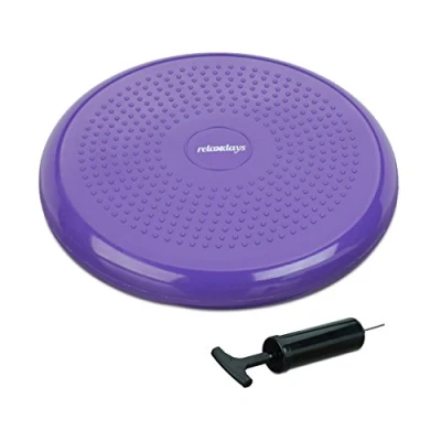 Afbeelding van Relaxdays wiebelkussen 33 cm met luchtpomp balkussen balanskussen balansbord noppen Paars