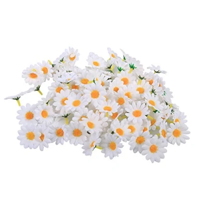 Afbeelding van kunstbloemen, madeliefjes, 11 kleuren, 100 stuks, levensechte boeket, stof, bloemkop, decoratie, bruiloft, doe het zelf handwerk, wit