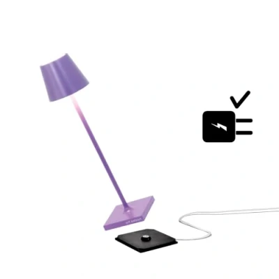 Afbeelding van Zafferano Poldina Pro Micro Draadloze LED Tafellamp Oplaadbaar, Kleurtemperatuur 2200 2700 3000K IP65 Binnen/Buitengebruik, Batterij met lange levensduur, Aluminium, H 27.5cm Lila