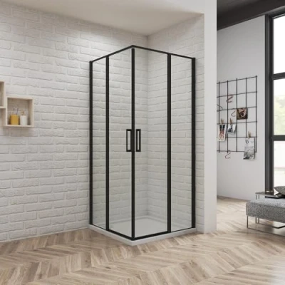 Afbeelding van 100x90x185 cm NanoESG glazen zwarte draaideuren douchecabine