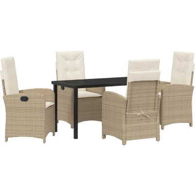 Afbeelding van vidaXL Set van 5 Tuin Eettafel met Kussens, Beige Poly Rattan.
