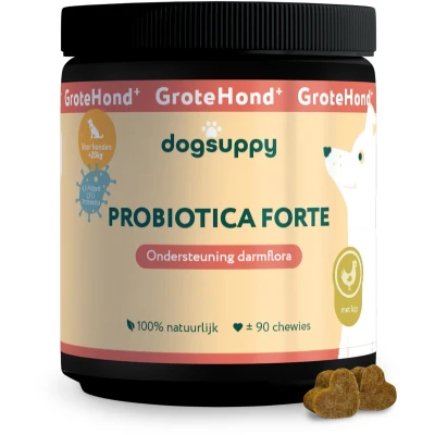 Afbeelding van Probiotica Forte GroteHond⁺ [met kip] Ondersteunt Darmflora &amp; Spijsvertering 100% Natuurlijk 90 snoepjes Gras eten, Problemen met Ontlasting Huidgevoeligheid 4.5 miljard CFU per snoepje