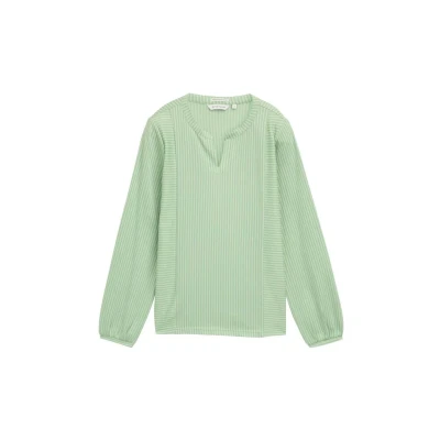 Afbeelding van TOM Tailor Vertical stripe Blouse, Dames, Maat: XS, Mid green white thin