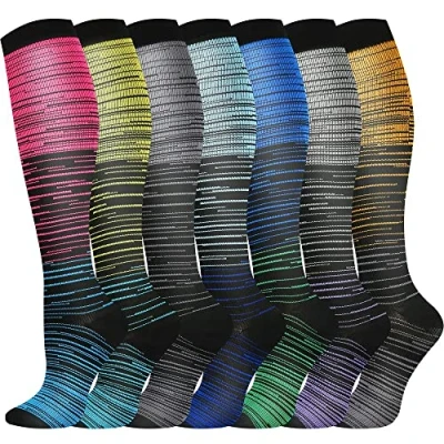 Afbeelding van Compressiesokken, (7 Paar) voor Mannen en Vrouwen 15 20 mmHg zijn het Beste Atletiek, Hardlopen, Vliegreizen, Ondersteuning (L/XL, Mix Colour 13)