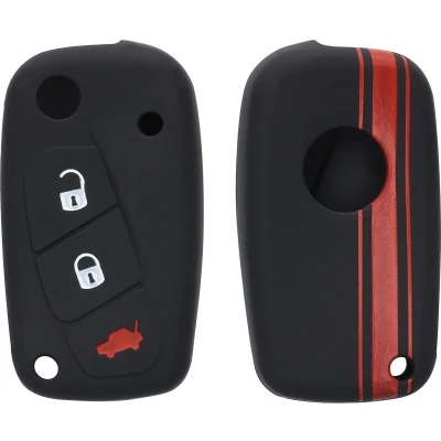 Afbeelding van kwmobile Autosleutel hoesje geschikt voor Fiat Lancia 3 knops behuizing in rood / zwart Rallystrepen design