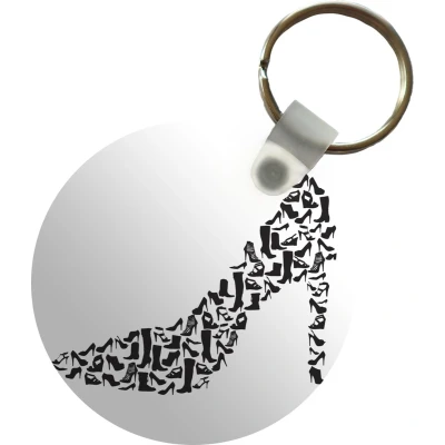 Afbeelding van Sleutelhanger Illustratie van een zwart witte hak gemaakt verschillende hakken Plastic Rond Uitdeelcadeautjes