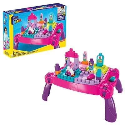 Afbeelding van Fisher Price Bouw en Leertafel van MEGA Bloks, 30 onderdelen, draagbare tafel, ideaal voor kinderen vanaf 1 jaar, Roze​, FFG22