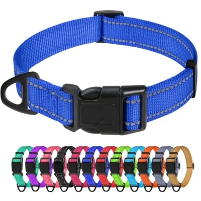 Afbeelding van TagMe Reflecterende nylon halsbanden, verstelbare klassieke halsband met snelsluiting gesp voor kleine honden, koningsblauw, 1,5 cm breedte