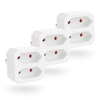 Afbeelding van greate 3x dubbele stekker voor stopcontact 2 voudig tot 1100 W stekkeradapter wit, tweevoudige stekkeradapter, voudig, dubbel stopcontact, eurostekker