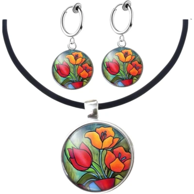 Afbeelding van Set Tulp klem oorbellen met ketting Charme Bijoux