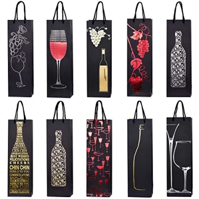 Afbeelding van 10 verschillende flessentasjes, cadeautasjes voor wijn, prosecco en champagne 40 x 12 9 cm