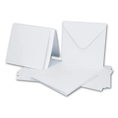 Afbeelding van 25x vierkante kaartenset met enveloppen en inleggers 13,5 x cm wit blanco uitnodigingen voor bruiloft feesten