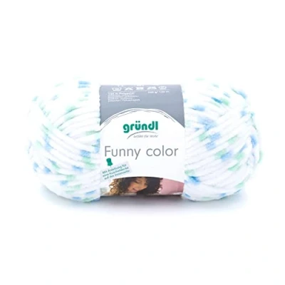 Afbeelding van Gründl Funny color (fluweelachtig chenille brei en haakgaren van 100% polyester, 100 g/120 m, naalddikte: 5 6, 1 x g), blauw groen kleur