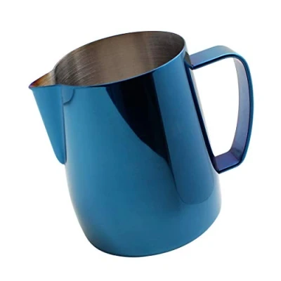 Afbeelding van Melkopschuimkan van roestvrij staal met titanium bekleed melkkannetje latte kunst kop koffie cappuccino blauw 350ml